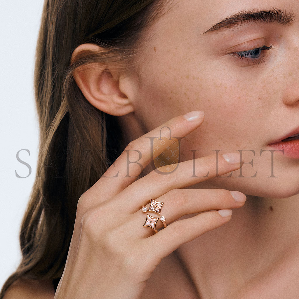 l**is v*t*n color blossom mini star rose gold, pink mother-of-pearl and Di*m*nd ring q9n07a